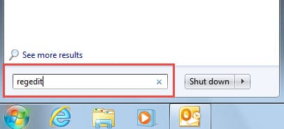 Search "regedit" in Start Menu