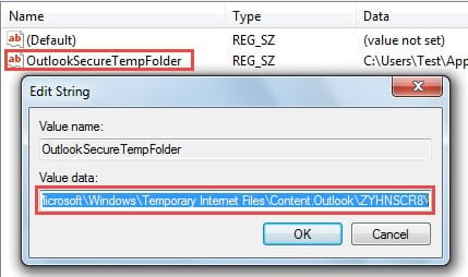 Copy the Value Data of OutlookSecureTempFolder