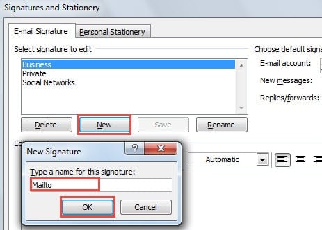 Create a specific signature for mailto