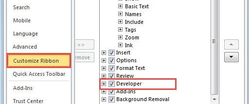 Enable Developer Tab