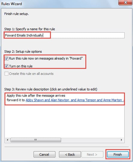 Auto Forward Multiple Emails Individually via Rules
