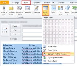 How to Convert Between Text and Table in Outlook Messages