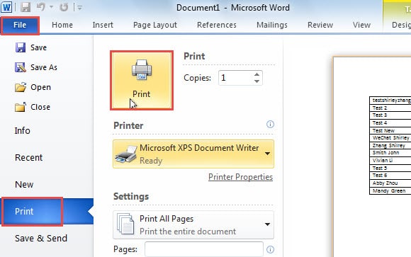 Print Meeting Attendee List in Word