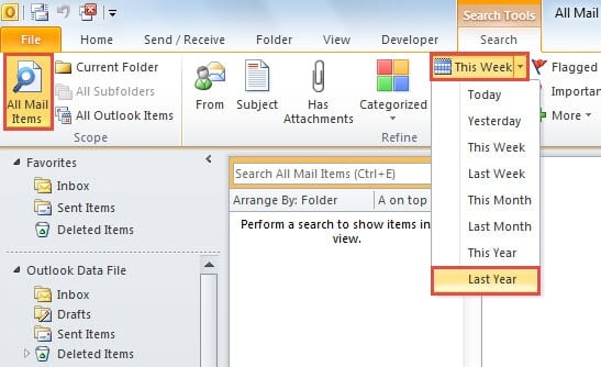 Search All Last Year's Mail Items