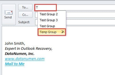 Select Temp Group in To Field