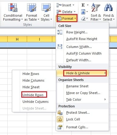 Choose Unhide Rows