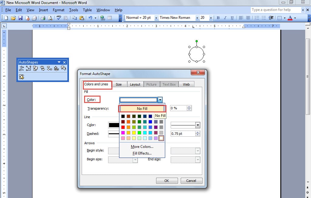 In the Window Click Colors and Lines and Choose "No Fill"