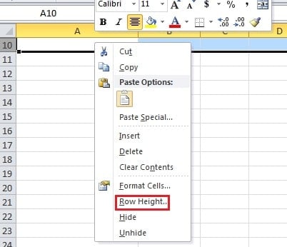 Right Click Select Row Height