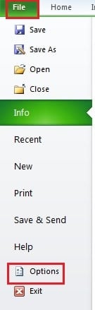 Click File and Click Options