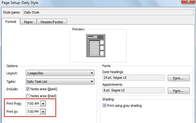 Change Printting Time Range