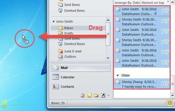 Drag and Drop Emails to Desktop
