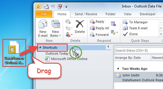 Drag the Web Page to Outlook Shortcuts
