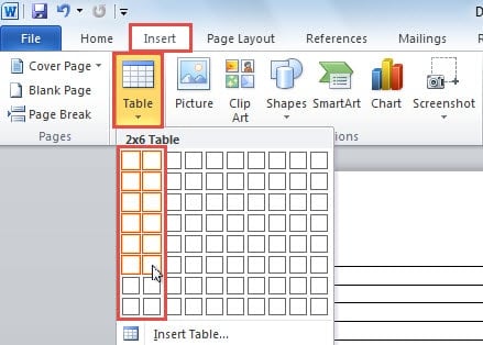 outlook 2016 insert table