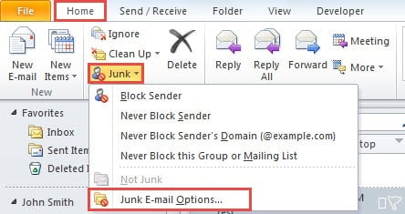 Junk E-mail Options