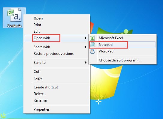 Open with Notepad