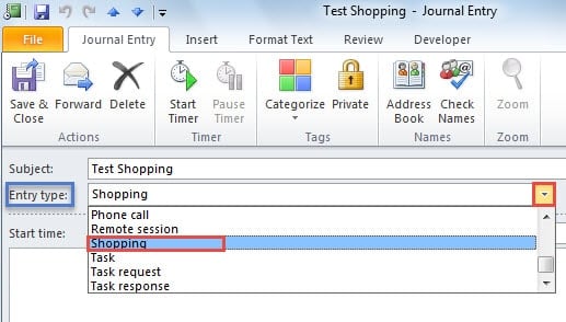 Select Shopping Entry Type