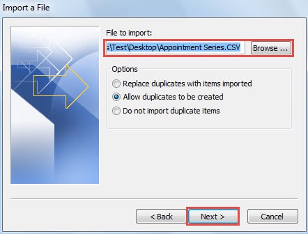 Select file to import