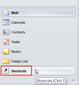  Switch to Shortcuts Pane
