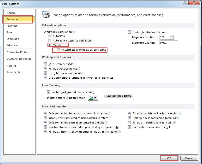 Change Calculation Options