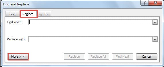 Click "Replace" ->Click "More"