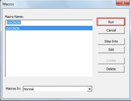 Click "Run" in Macro Window and the Application Will Be Opened