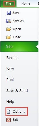 Click File and Click Options