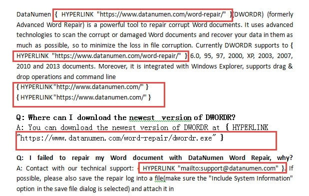 Press "Alt+ F9" to Turn Hyperlinks in Field Codes