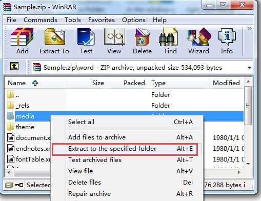 Right Click the "media" Folder ->Choose "Extract to the specified folder"