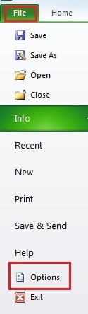 Click File and Click Options