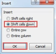 Shift Cell Down