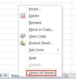 Select all Sheets