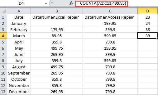 COUNTA Function with Multiple Aguments