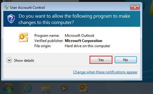 Allow Outlook to make changes to your computer