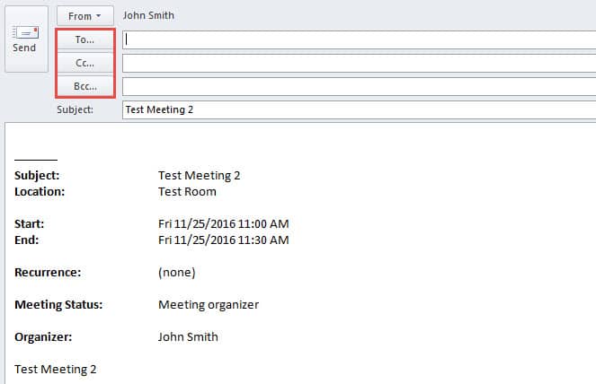 CC or BCC the Meeting Details in Body