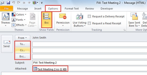 how to put cc around outlook meeting request