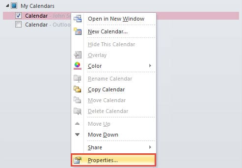 Calendar Folder Properties