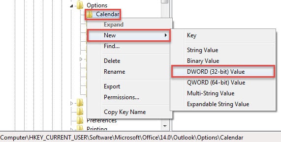 Create a New DWORD Value of CalendarMaximumNumber