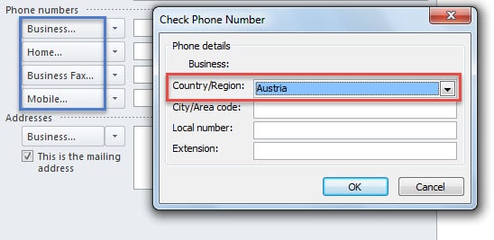 Wrong Country for Phone Numbers