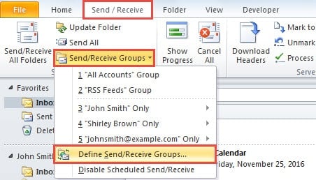 Define Send/Receive Groups