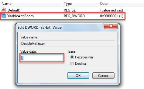 Disable Junk Email Filter by Adding a New Registry Value