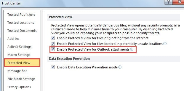 Disable Protected View for Outlook Attachments in .docx