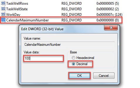 Edit CalendarMaximumNumber Value Data