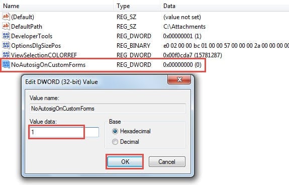 Edit NoAutosigOnCustomForms Value Data