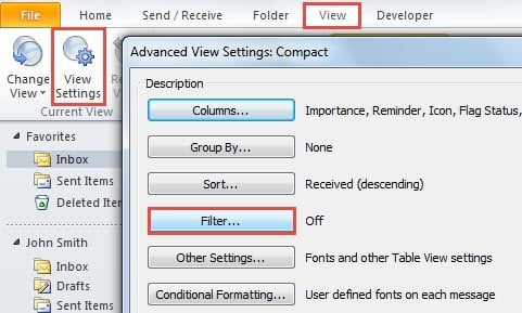 Filter in View Settings