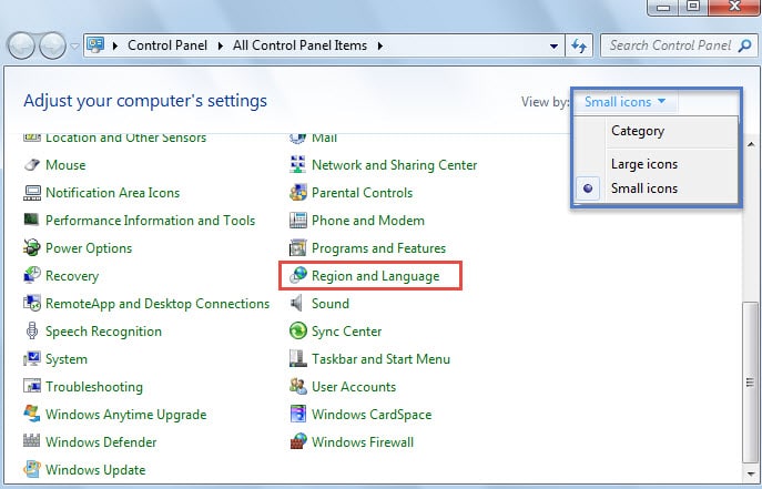 Find Region and Lanuage in Control Panel