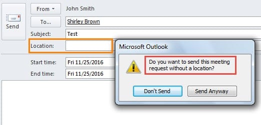 No Meeting Location Warning