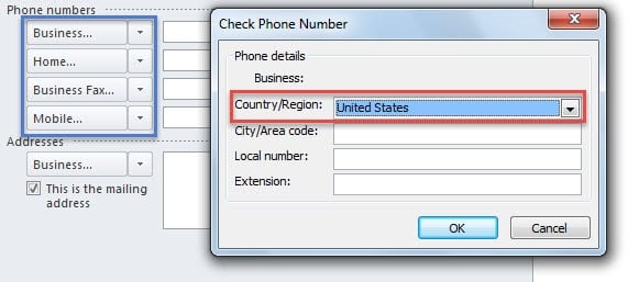 New Default Country for Phone Numbers