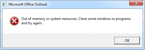 Outlook Error: Out of memory or system resources