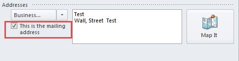 “Addresses” Settings in Outlook Contacts