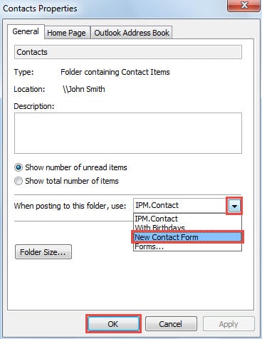 Apply the Custom Contact Form to Contact Folders